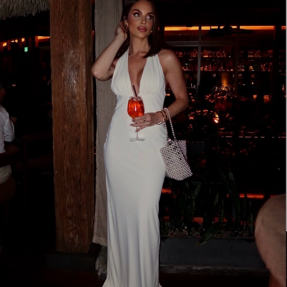 Zara dress maxi ecru ivory open back Evening holiday party wedding Gown